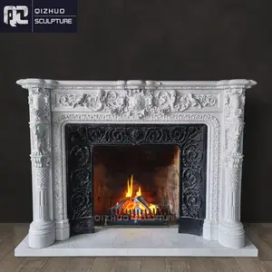 Italian Carrara Home Used Handcarved Decoration Modern Cherub Angel White Marble Fireplace Surround with Angle