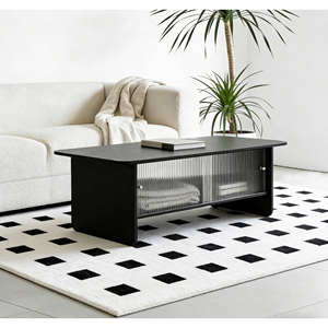 Modern Minimalist Coffee <b>Table</b> 47 Inch Rectangular Glass Sliding Door Storage Living Room Bedroom - Product Image 4