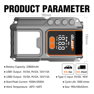 <span class=keywords><strong>Mini</strong></span> arrancador de coche de 99800mAh 1000A con batería de litio de 12V, Banco de energía, paquete de salto con compresor de aire, cargador de refuerzo para coche - Product Image 3
