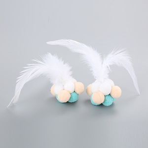 New High Quality Eco-Friendly Luxury Plush Polyester & Feather Cat Toys Tease <b>Stick</b> Elastic Vocal <b>Balls</b> Colorful Rainbow Design - Product Image 1