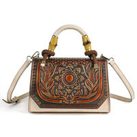 Sac fourre-tout vintage pour femme en polyester, style rétro chinois, gaufré, fait main, avec fermeture éclair, simple, à porter à l'épaule ou en bandoulière