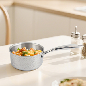 Stainless Steel Hammered Cookware Set, Tri-Ply Stainless Steel 1qt. <b>Saucepan</b> <b>with</b> <b>Lid</b> - Product Image 3