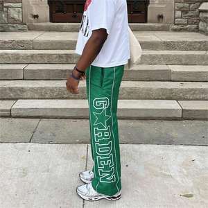 Naylon Trackpants yan çizgili Sweatpants hafif Baggy geniş bacak Jogger serigraf baskı erkekler hızlı kuru eşofman altları - Product Image 4