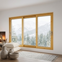 Ventanas Corredizas Horizontales con Marco de Madera de Pino/Roble Laminado y Revestimiento de Aluminio, con Malla de Acero Inoxidable, Diseño Rústico, para Exteriores, Hoteles y Cocinas