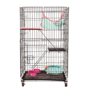 Plateformes et rampes pliables de luxe simples à 2 niveaux pour cage à chat, 73 cm, 2 portes, plateau coulissant, 4 roulettes, en métal massif, noir, blanc, bleu, boîte - Product Image 5