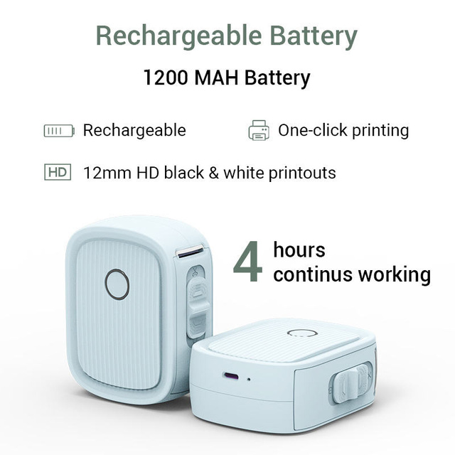 Economical Mini Thermal Print Barcode Label Printer 1200mAh Battery 203dpi Resolution Portable Household Item Classification