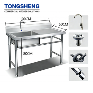 상업용 스테인레스 스틸 201/304 이중 볼 싱크대, 레스토랑용 헤비듀티 테이블 컴파트먼트 세척 싱크대 캐비닛 - Product Image 6