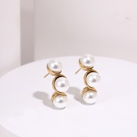 Boucles d'oreilles pendantes vintage en acier inoxydable plaqué or 18 carats avec imitation perle ronde