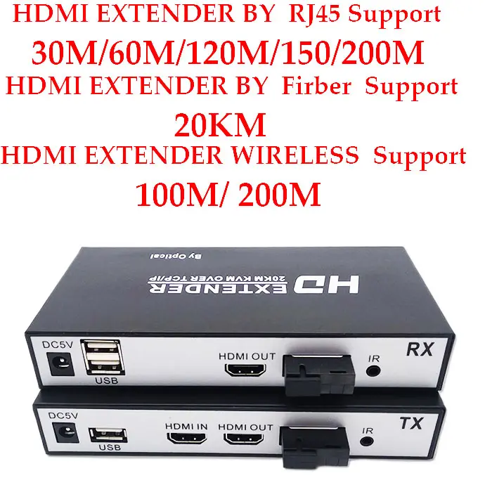 Ekstender Optik KVM Kompatibel HDMI 20KM, <span class=keywords><strong>TCP</strong></span>/IP Extender Melalui Kabel Serat SC USB 2.0 Kontrol KVM dengan Dukungan Loop Out 1080P IR