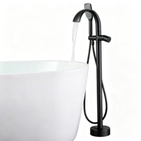 Colonne de douche autoportante d'extérieur en laiton noir mat avec douchette pluie pour piscine, jardin, plage