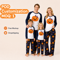 Ensemble de pyjamas familiaux personnalisés pour Halloween, pyjamas raglan avec photo de citrouille, vêtements de nuit effrayants par sublimation, dropshipping, MOQ 1