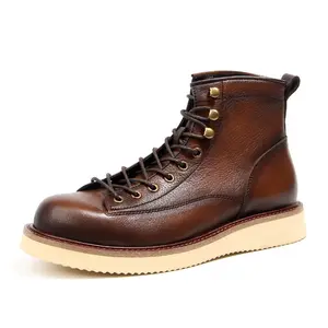 Alta Qualidade Designer De Moda De Couro Marrom Botas De Couro Sapato Para Homens