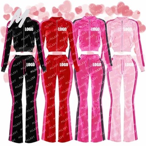 Dames Casual Fluwelen Leisure Set met Zijstreep, Hoge Kwaliteit Dames Velours Jas en Leisure Broek, 2-delig Set Dameskleding - Product Image 3