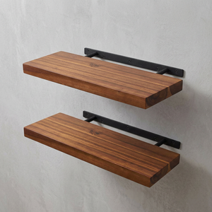 Estantes Flotantes de Madera de Acacia para Montar en la Pared, Paquete de 2, con Soportes de Metal Negro para Baño, Cocina, Sala de Estar - Product Image 3