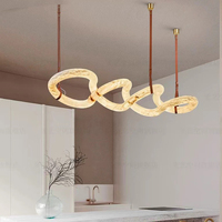 Suspension LED Moderne Personnalisable en Laiton et Albâtre, Lampe Artistique avec Installation pour Salle à Manger