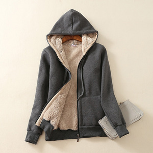 Wholesale Custom <strong>Womens</strong> Hooded Jacket Coat Casual Zip up Thick <strong>Sherpa</strong> <strong>Lined</strong> Fleece Winter Warm <strong>Hoodie</strong> - Product Image 3