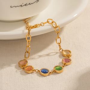 Bracelet pour femme en acier inoxydable plaqué or 18 carats, avec pierre œil-de-chat colorée, élégant et minimaliste, ne ternit pas, personnalisable - Product Image 2