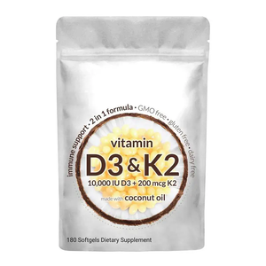 ויטמין <span class=keywords><strong>D3</strong></span> ו-K2 תמיכה חיסונית טהורה במיוחד של יצרן מקורי, כמוסות רכות, פורמולה 2 ב-1, ללא הנדסה גנטית, תוסף K2 <span class=keywords><strong>D3</strong></span> - Product Image 1