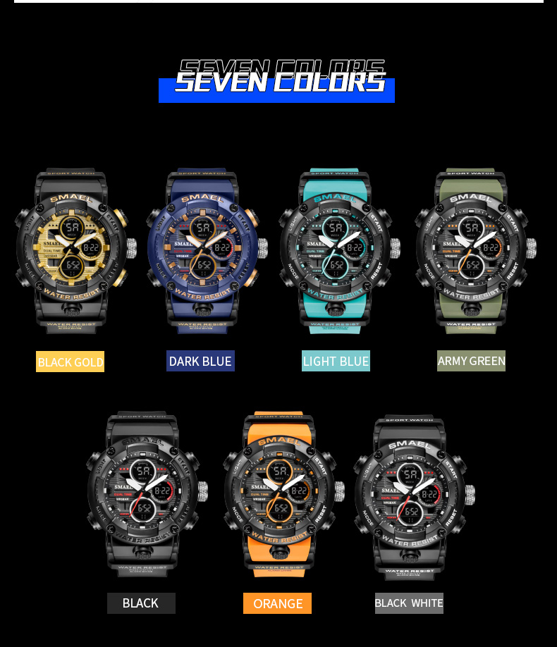 SMAEL 8038 reloj men sports quartz watch analog digital waterproof wrist watches
