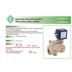 Válvula Solenoide Italiana ODE 21YW6K0T250 de 2 Vías N C con Control Piloto por Pistón para Agua Caliente y Vapor - Product Image 1
