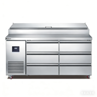 Table de préparation de pizzas sous comptoir, réfrigérateur 6 portes à refroidissement par air, en acier inoxydable, pour salades, vente directe usine