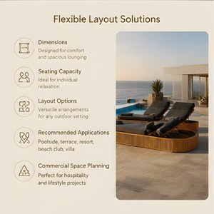 Ensemble de mobilier de jardin d'extérieur, chaises longues de plage de villégiature, chaises longues de piscine d'hôtel, chaise longue de plage d'extérieur de villa - Product Image 5