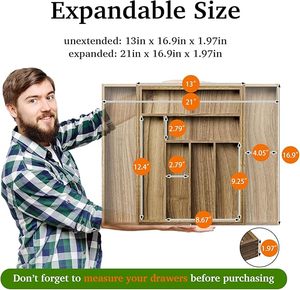 Khay đựng dao kéo bằng gỗ, hộp đựng dụng cụ đa ngăn cho ngăn kéo, giải pháp lưu trữ nhà bếp - Product Image 2