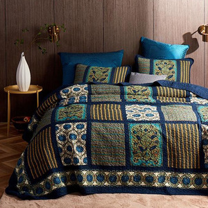 Juego de cubierta de edredón acolchado de algodón, conjunto de 3 piezas, 1 edredón, 2 fundas de almohada, color verde esmeralda, tamaño King - Product Image 1
