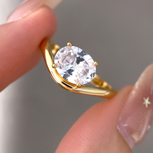 Unique Twisted Band Oval CZ <b>Ring</b> New Egg Shape Zircon Custom Solitaire Women <b>Statement</b> <b>Ring</b> - Product Image 2