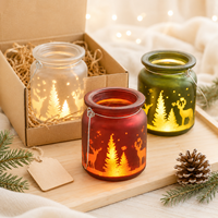 En gros Pot à bougie vide en verre dépoli avec poignée en fil métallique, motif cerf et sapin, accent cadeau saisonnier d'hiver