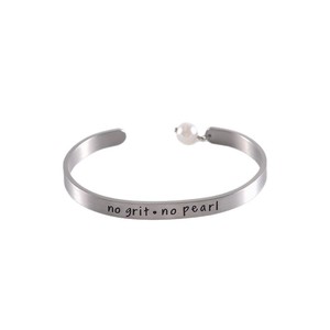 Simple Engraved <b>Cuff</b> <b>Bracelet</b> <b>Silver</b> Pearl 316 Titanium Steel Unisex Gift Jewelry - Product Image 4