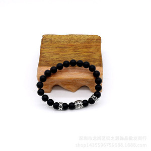 Pulsera de Cuentas de Ágata Negra Mate y Plata Tibetana de 8mm, Joyería de Moda Unisex, Cuentas Redondas, Origen Guangzhou - Product Image 2