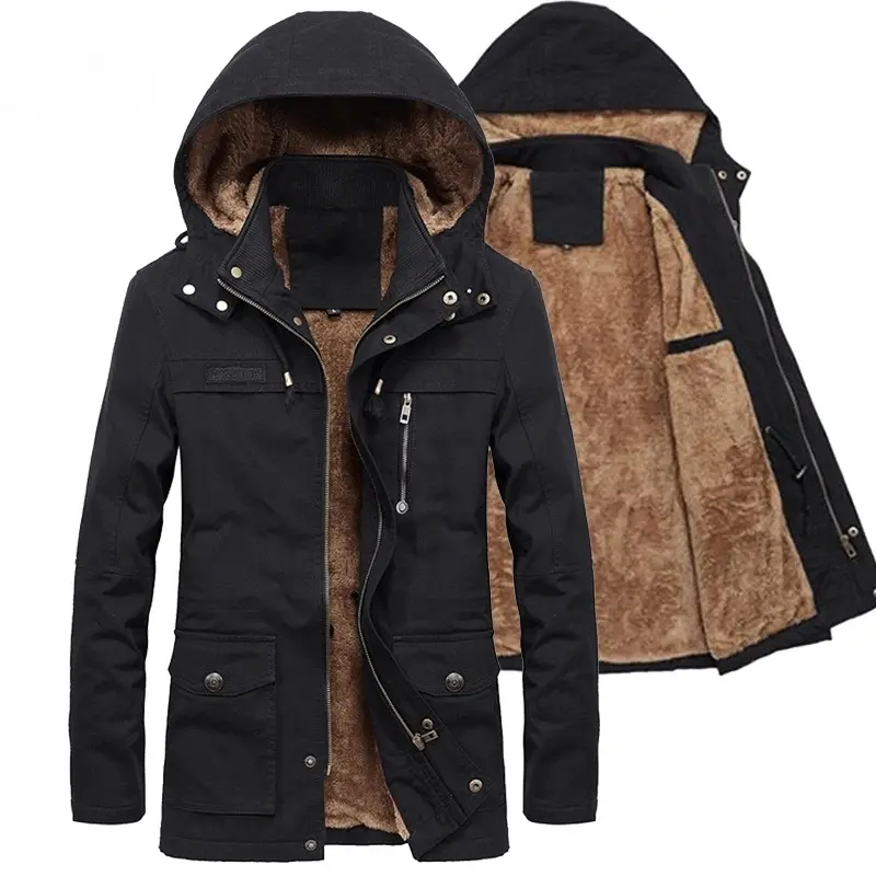 2021 Winter Men Thicken Warm fur Hooded Parka Coat Fleece Men's s Outerwear Overcoats Thick Warm