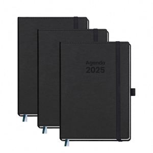 Couverture en cuir personnalisée avec design imprimé, agenda hebdomadaire et mensuel de janvier à décembre, agenda 2025 avec bande élastique, format A5 - Product Image 1