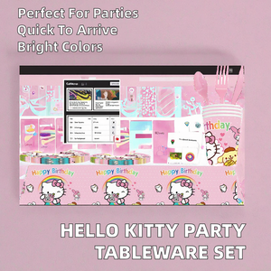 Moderna Serie <span class=keywords><strong>Hello</strong></span> <span class=keywords><strong>Kitty</strong></span>, Decoración Desechable para Fiestas con Vasos de Papel, Servilletas, Mantel y Banderines, Impresión UV - Product Image 2