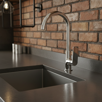 Robinet de cuisine Momali à valve en céramique contemporaine, poignée unique, montage sur plan, finition chromée noire, garantie 5 ans