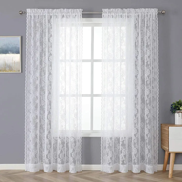 Tela Blanca jacquard de punto, tejido floral de poliéster, seda, para sala de estar, ventana, dormitorio, cortina transparente turca