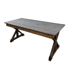 Table de ferme rustique pliable, Table de ferme en bois pour Banquet de mariage avec pied croisé