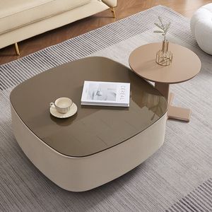 Set Tavolino da Caffè e Tavolino Laterale Minimalista con <span class=keywords><strong>Vetro</strong></span> Fumé e Finitura Opaca - Product Image 6