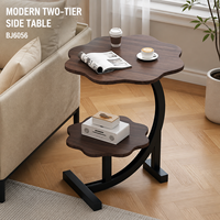 Table d'appoint moderne portable à deux niveaux en MDF en forme de fleur avec cadre en fer noir courbé pour salon, hôtel, fabricant OEM ODM