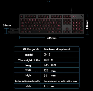 G413 (g) Wired Game Mechanical <b>Keyboard</b> Full-size Backlit Aluminum Eating Chicken Original 100% G413 Mechanical <b>Keyboard</b> - Product Image 4