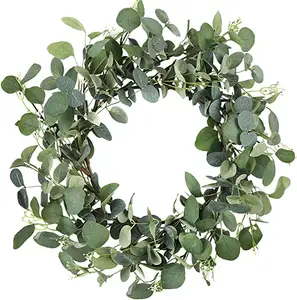 Hot Koop Kunstmatige Eucalyptus Krans Lente Zomer Greenery Krans Met Groene Fern Leaf Tak, Voor Indoor Outdoor Home Decor