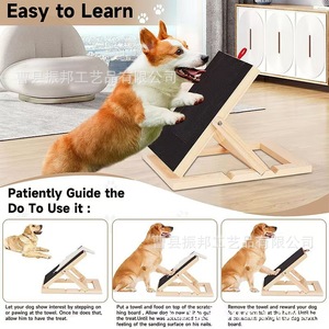 Tabla rascadora de madera para perros con papel de lija y bandeja para comida, para el cuidado de las uñas y aseo de mascotas - Product Image 4