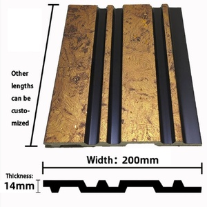 モダンなツートンカラーPVC木目調グリルパネル 200*14mm ゴールドライン ジャズホワイト + 木目調 室内テレビ背景壁パネル 商業用 - Product Image 3