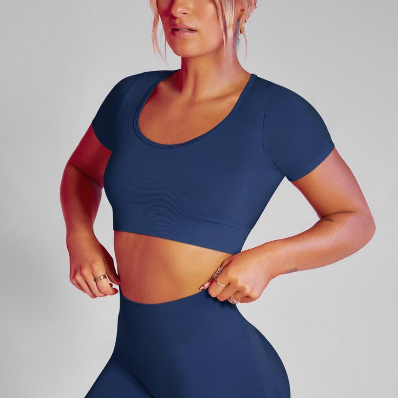 Breathable Lightweight Quick-drying Seamless Short Sleeve Four-Way Stretch Sweat-Wicking Smart Fabric Spandex/Nylon Yoga Women's
