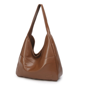Bolso bandolera de piel marrón de gran capacidad, bolso de mujer de diseño retro minimalista - Product Image 2