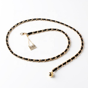 Cinturón de metal de moda para mujer con cadena colgante cuadrada tipo accesorio de cintura elegante