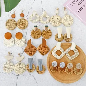 Kaimei Mehrere 2020 Korea Handgemachte Bambus Geflecht Pendent Tropfen Ohrringe Neue Mode Rattan Handmade Erklärung Ohrringe Für Frauen