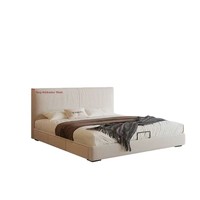 Lit Conteneur Bas Moderne Minimaliste en Chêne Massif Ultra-Fin Italien avec Cadre en Bois et Rangement en Chenille Flanelle, Lit Double Queen pour Chambre à Coucher