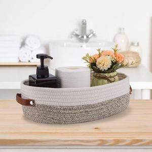 <span class=keywords><strong>Panier</strong></span> de rangement ménager ovale avec poignée en cuir corde de coton tissé pour le rangement des jouets de la pépinière et de la salle de bain - Product Image 6